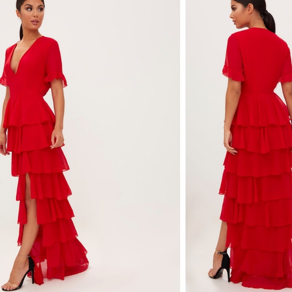 Red Ruffle Layer Dress 6